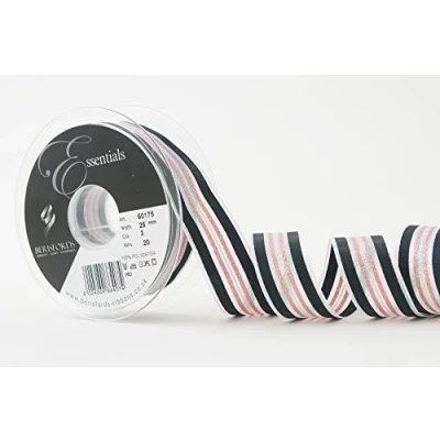 Image of Berisfords Winter Stripe Ribbon, Pearl, 25 mm