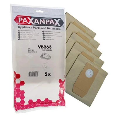 Image of Paxanpax VB263 Compatible Paper Vacuum Bags for Goblin, Rio Reflex, 310, 320 Series (Pack of 5), Brown