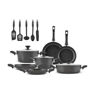 Image of Karaca Bio Granite Induction Cookware Set with Lids Non Stick Pot and Pan Sets Durable Kitchen Utensils for Enhanced Cooking Experience PFOA Free (15 Piece, BlackGold)