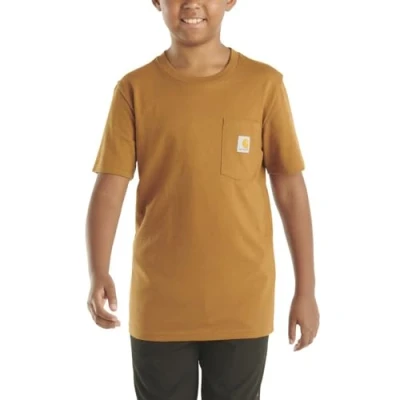Image of Carhartt Unisex Kids Short Sleeve Pocket T Shirt, Classic Brown, 14 16