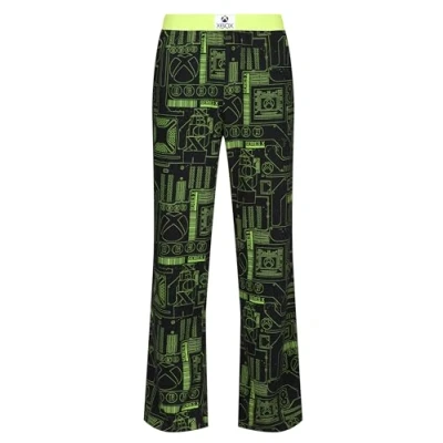Image of Recovered Xbox Series X Lounge Pants Adults Black Gaming Themed All Over Print Cotton Fabric Pyjama Bottoms for Loungewear Nightwear