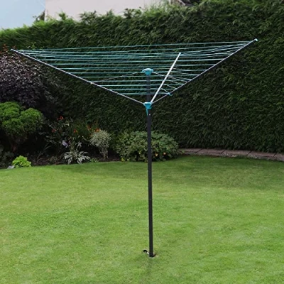 Image of JVL 3 Arm Powder Coated Steel Rotary Airer, 45 Metres, Grey