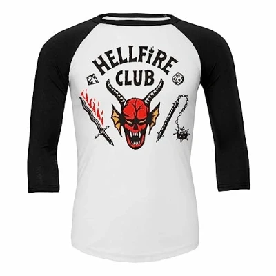 Image of Stranger Things Hellfire Club Crest Adults White Raglan Longsleeve Medium