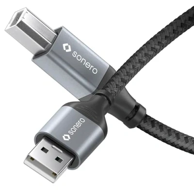 Image of Sonero® USB 2.0 Cable, Connection Printer A Male to B Male, 480 MB/s, Space Grey/Black, 5.00 m