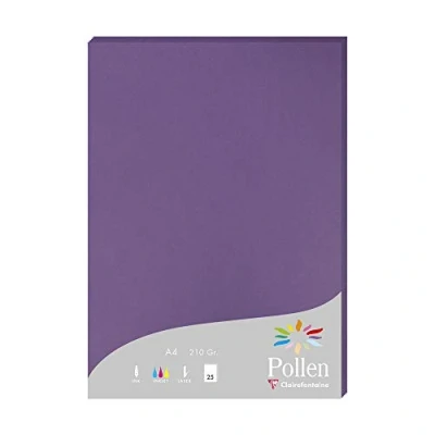 Image of Clairefontaine Ref 24216C Pollen Coloured Paper (Pack of 25 Sheets) A4 (210 x 297mm), 210gsm Paper, Inkjet &amp; Laser Printer Compatible, Acid Free Intensive Lilac