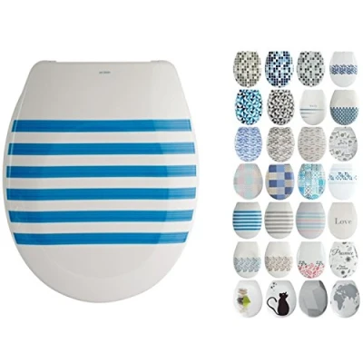 Image of MSV Toilet seat Deauville Made of Duroplast with Soft Close, Seauville Blue/White, 30 x 20 15 cm