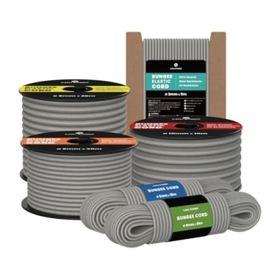 Image of Kamu Synber Bungee Cord 6mm x 10m Elastic Shock Rope for Tarpaulin, Kayak, Tie Down, Camping Grey