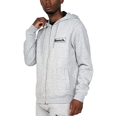 Image of Bench Mens Irving Hooded Full Zip Sweatshirt Hoody Hoodie Grey M