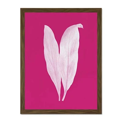 Image of Wee Blue Coo Bright Coloured Leaf Pink Large Brown Framed Art Print Wall Poster 18x24 inch