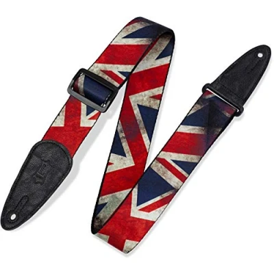 Image of Levy&#039;s Leathers 2 inch polyester guitar strap with sublimation printed distressed flag design (MDP UK).