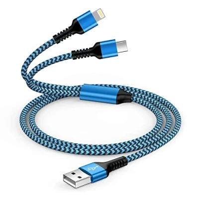 Image of 2 in 1 Multi Charger Cable, [1.2M] Multiple USB Cable with Type C/Lightning Port, Nylon Braided C iPhone Charging for 14 13 12 11 8, Android Samsung Galaxy, Huawei, Sony