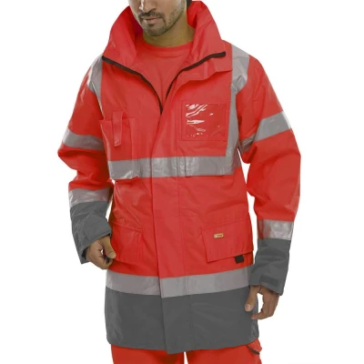 Image of Two Tone Breathable Traffic Jacket Red/Grey Small