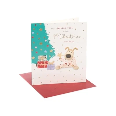 Image of Boofle Baby Girls 1st Christmas Card Cute Design