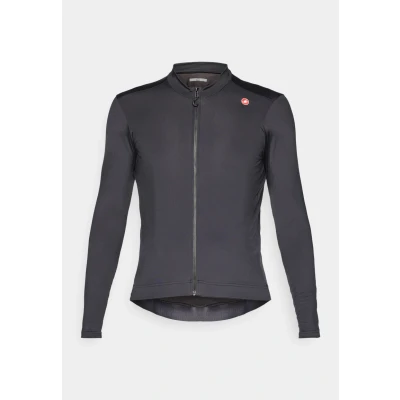 Image of Castelli Men’s Espresso Thermal Jersey, Long Sleeve Full Zip Up Fleece Lined Jersey for Road &amp; Gravel Cycling and Biking, Light Black, S