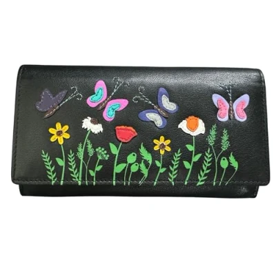 Image of Mala Leather Butterflies &amp; Flowers Floral Matinee Purse RFID Protection Sophia (Black)