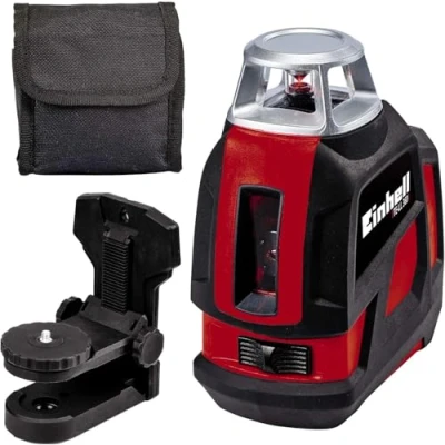 Image of Einhell TE LL 360 Cross Line Laser Level with Working Range of 20m Digital Spirit Level, Degree Horizontal And / Or Vertical Line, Self Levelling, LED Warning Includes Storage Case