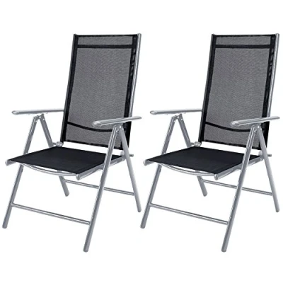 Image of CASARIA® 2x Bern High Backed Folding Aluminium Garden Chairs Weatherproof 8 way Adjustable Reclining Backrest with Armrests Lightweight 120 kg Load Capacity Patio Silver