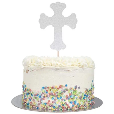 Image of Large Orante Cross Cake Topper (Silver Glitter)