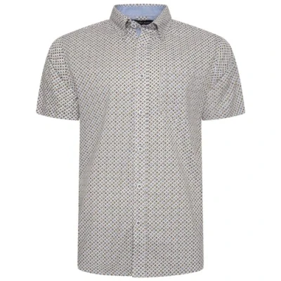 Image of KAM Geo Print Shirt Short Sleeve Button Down Chest Pocket Casual Mens Plus Size 2XL 8XL 6281 (UK, Alpha, 3XL, Plus, Regular, White)