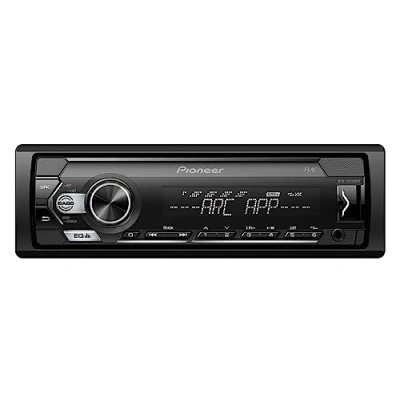 Image of Pioneer MVH S120UBW 1 DIN receiver with red illumination, USB and compatible Android devices.