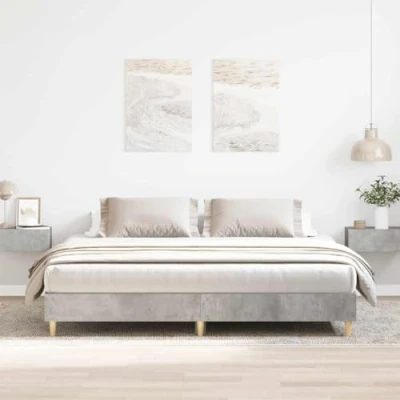 Image of vidaXL Double Bed Frame Concrete Grey, Engineered Wood, Pine, 180x200cm, Plywood Slats for Bedroom