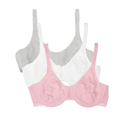 Image of Fruit of the Loom Damen Baumwolle, Stretch, extrem bequem T Shirt BH, Bittersweet Pink/White/Grey Heather, 90E (3er Pack)