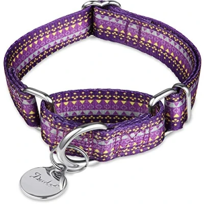 Image of Dazzber Martingale Collars for Dogs Soft Adjustable Dog Collar, Durable D ring Heavy Duty, Choke Collar Large Medium Small (Large, Dark Purple)