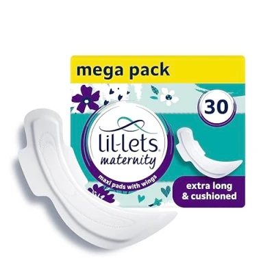 Image of Lil Lets Maternity Pads, Extra Long Maxi Thick Towels X 30, With Wings, 3 Packs of 10 Postpartum / After Birth Essential (Packing May Vary).