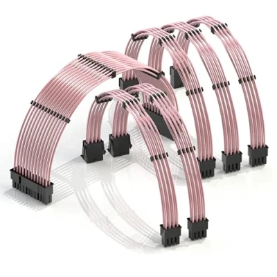 Image of LINKUP 30cm PSU Cable Extension 18AWG Oxygen Free Copper (OFC) Teflon Jacket Custom Mod GPU PC w/Comb Kit┃1 x 24 P (20+4)┃2 8 (4+4) CPU┃3 (6+2) set┃300mm Pink