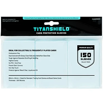 Image of TitanShield (150 Sleeves/Clear Standard Size Board Game and Matte Trading Card Sleeves Deck Protector for Magic The Gathering MTG, Pokemon, Baseball Collection, Dropmix