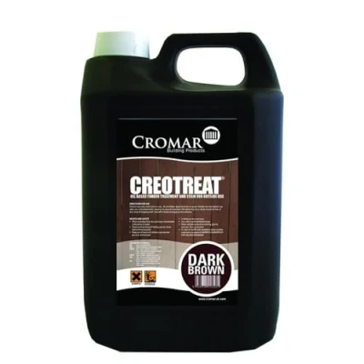Image of CROMAR AlphaChem CREOTREAT Oil Based Timber Treatment &amp; Stain Fast Drying Long Lasting Protection Outdoor Wood for Fences, Sheds, and Posts Dark Brown 20L