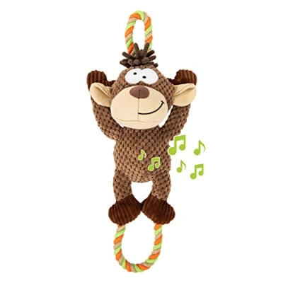 Image of Bayer Design 06001AA Dog Toy Monkey, Plush with Rope, Squeaky