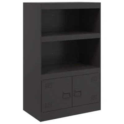 Image of vidaXL Modern Black Steel Sideboard 67x39x107 cm, Ample Storage with 2 Shelves and Compartments, Sleek for Living Room/Dining Area