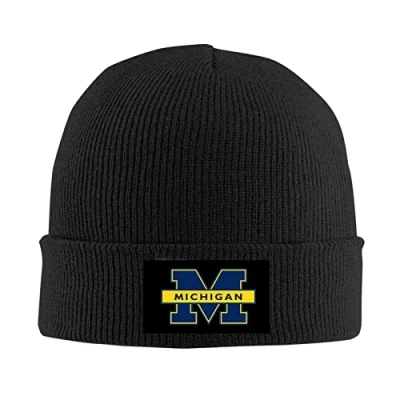 Image of Michigan Wolverines Logo Unisex Fashion Cool Winter Warm Knit Beanie Cap Hat One Size Black