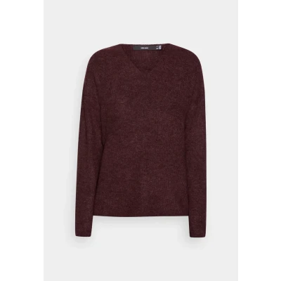 Image of VERO MODA Women&#039;s Vmcrewlefile LS V Neck Blouse Noos Pullover Sweater, Winetasting, L