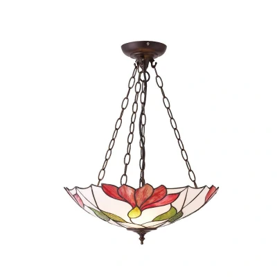 Image of Botanica 3 Light Inverted Ceiling Pendant Dark Bronze, Tiffany glass, E27