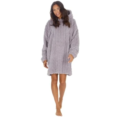 Image of Undercover Adults Oversized Sherpa Cable Fleece Hoodie 34B2020 Grey
