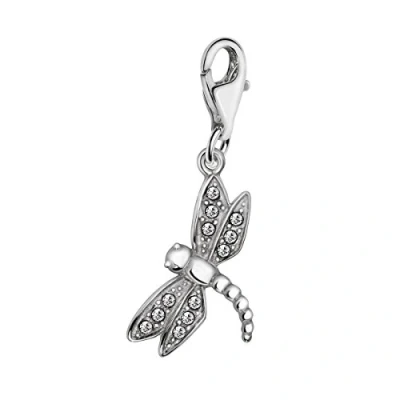Image of Quiges Dragonfly Clip On Charm Pendant with Cubic Zirconia Silver Plated Women&#039;s Jewellery