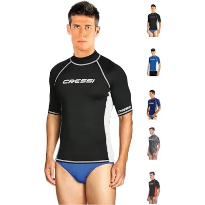 Image of Cressi Rash Guard Man Short/SL Men&#039;s Short Sleeves Made of Elastic UV Protection (UPF) 50+, Black/White, M/3 (50)