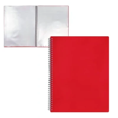 Image of RAYLU PAPER File Folder with Clear A4 Plastic Sleeves and Sturdy Opaque Polypropylene Cover, Document for School Office (20 Pockets, Red)
