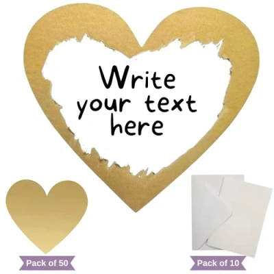 Image of 50 Scratch Off Heart Stickers DYI Labels, self Adhesive Peel and Stick for Cards scrapbooks Games Party Gift Postcard Gold 10 A6 envelopes Set Included 8 x 7cm