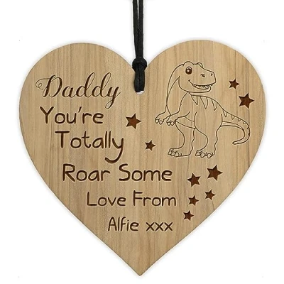 Image of Red Ocean Daddy You Are Roarsome Engraved Heart Personalised Fathers Day Birthday Gift For From Son Daughter Dinosaur