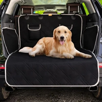 Image of Toozey Complete Car Boot Protector for Dogs, 4 Layers Quilted &amp; Durable Liner with Side and Bumper Protector, Tearproof/Waterproof/Slip proof/Hair proof Dog Cover, Black