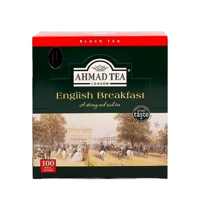 Image of Ahmad Tea 100 Teabags, English Breakfast, Black Tea, 1 x Envelop Teabags