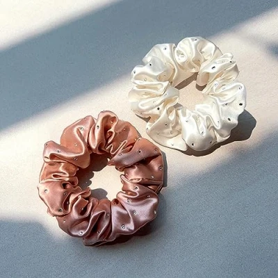 Image of townssilk Silk Skinnie Hair Bobbles hairscrunchies 100% Pure Mulberry 22 Momme Friendly Luxury Elastic Colour diamonds