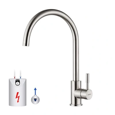 Image of GRIFEMA G4008 98 Kitchen Sink Taps Mixer Low Pressure, Single Lever 360 Swivel High Spout for with UK Standard Fittings, Chrome, Silver