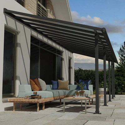 Image of 10&#039; x 28&#039; Palram Canopia Olympia Grey Patio Cover with Clear Panels (2.95m 8.60m)