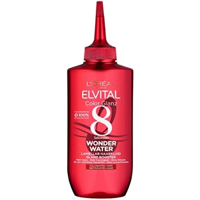 Image of L&#039;Oréal Paris Elvital Hair Treatment for Smooth Hair, with Acidal Care Formula without Reaction Time, Colour Shine 8 Seconds Wonder Water Fluid, 1 x 200 ml