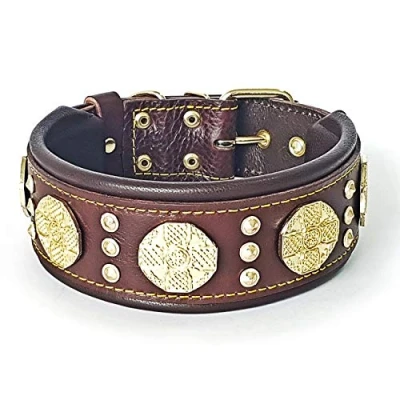 Image of Bestia Maximus genuine leather dog collar, Large breeds, cane corso, Rottweiler, Boxer, Bullmastiff, Dogo, Quality 100% leather, studded, 2.5 inch wide. padded. Made in Europe!