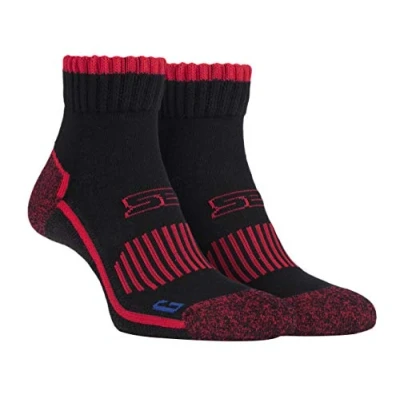 Image of Storm Bloc Mens Cotton High Ankle Length Hiking Walking Trekking Socks with Reinforced Heel &amp; Toe (6 8.5, Black Red)